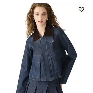 Steve Madden Dark Blue Denim Jacket with Brown Corduroy Collar